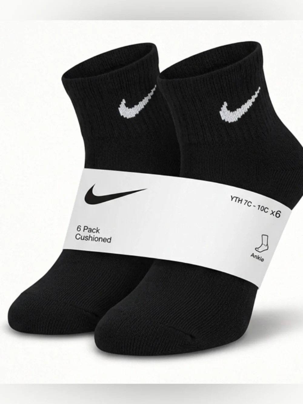 NEW Nike Everyday Kids Cushioned Ankle Socks 6 Pack Black Size 7C-10C NWT
